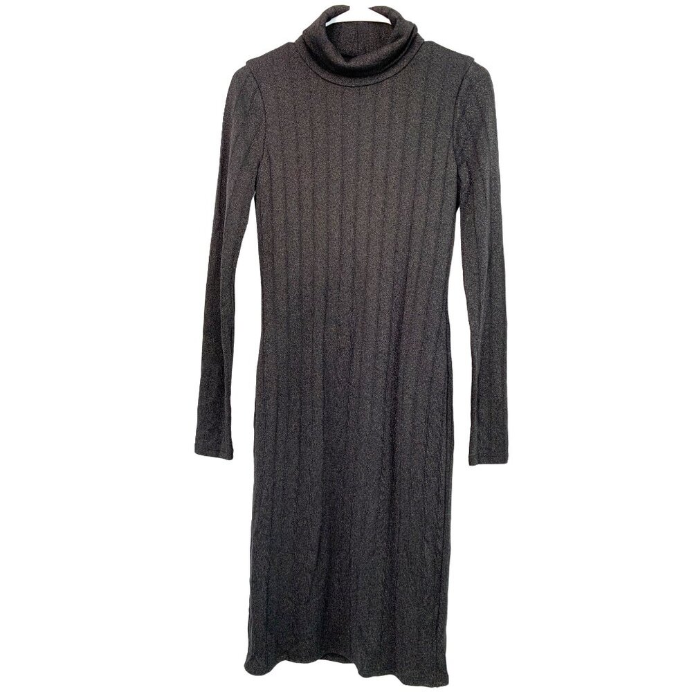 WHBM Sweater Dress Midi Mock Neck NWT Size 4 S Shimmer Sheath 7782 Black Ikat